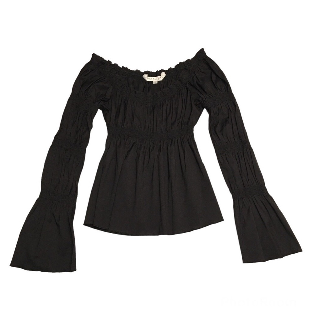 Trina Turk Black Off The Shoulder Peasant Top Size Large